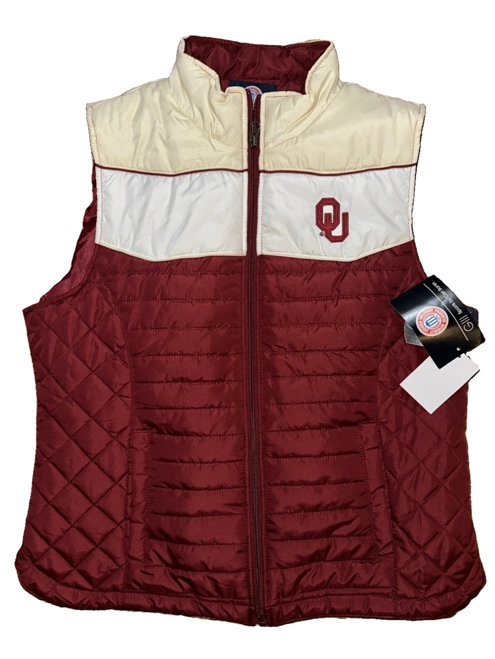 NEW Oklahoma Sooners OU Quilted Vest Puffer Crimson Cream Red GIII Carl Banks XL